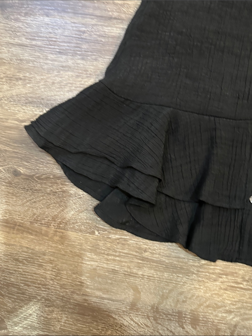 1. State Black Button-Front Ruffle Hem Mini Dress - Picture 6 of 15